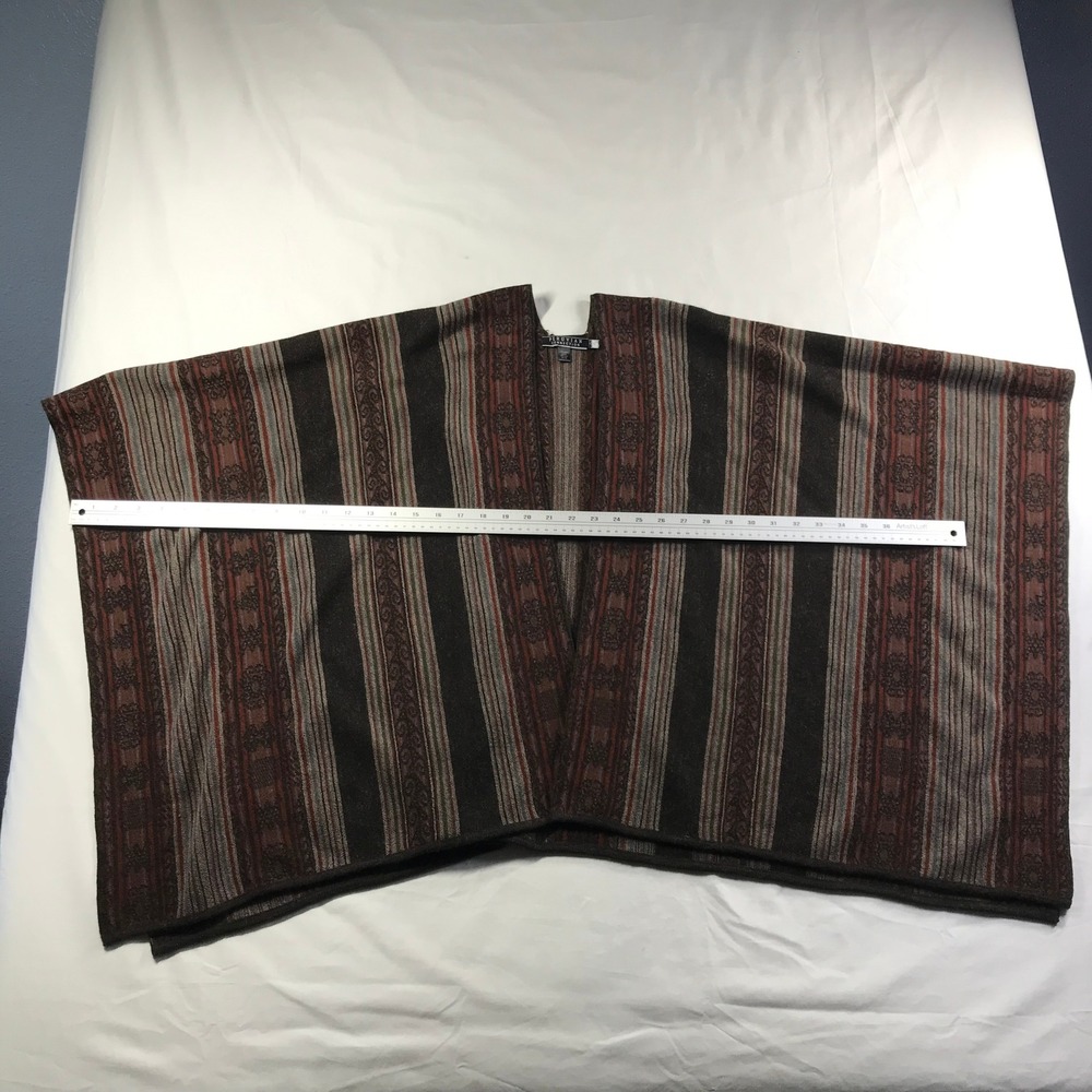 Peruvian Connection Baby Alpaca Wool Silk Ruana Wrap Brown Striped One Size Peru - Picture 3 of 6